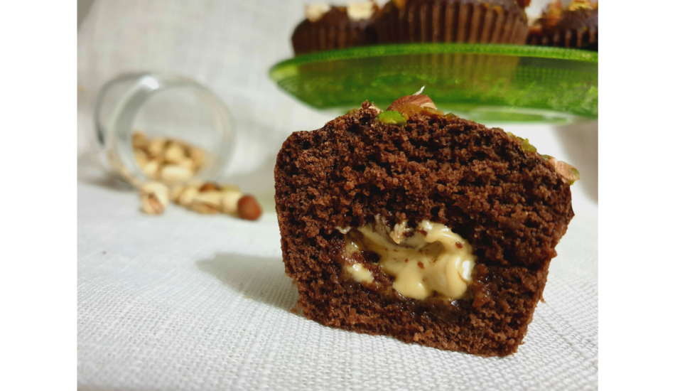 Muffin con cuore di pistacchio e nocciola